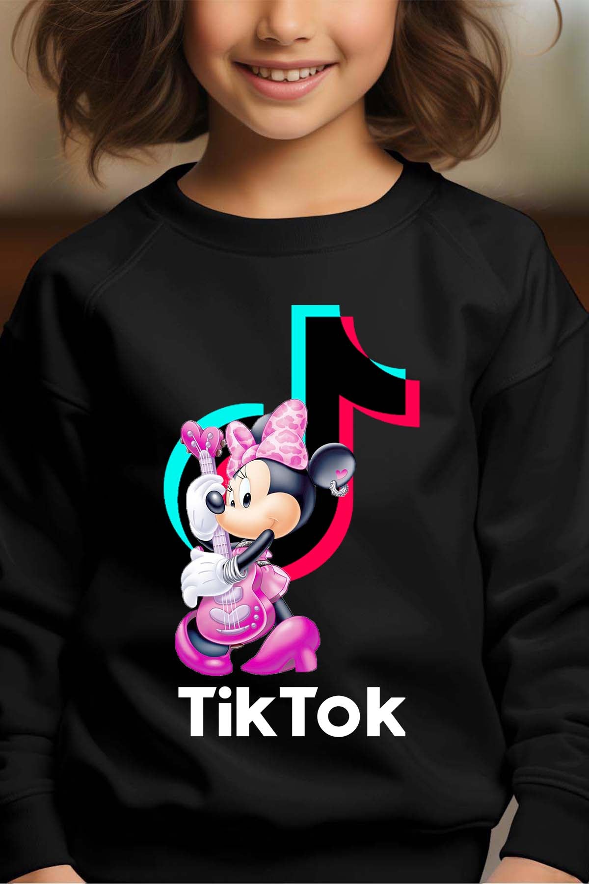 COULEUR:Noir|Sweat Col Rond Fille | tiktok minnie M3 Noir