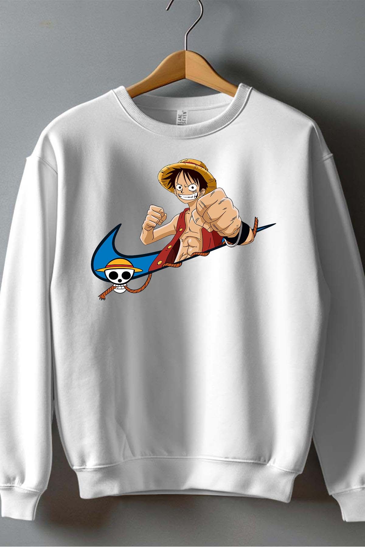 COULEUR:Blanc|Sweat Col Rond Garçon | virgule luffy Ready Blanc