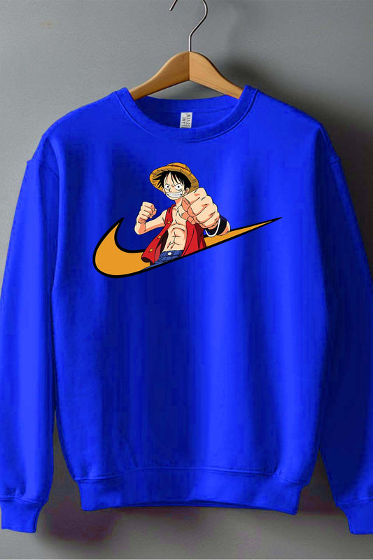 COULEUR:Bleu Roi|Sweat Col Rond Garçon | virgule luffy chapeau Bleu Roi