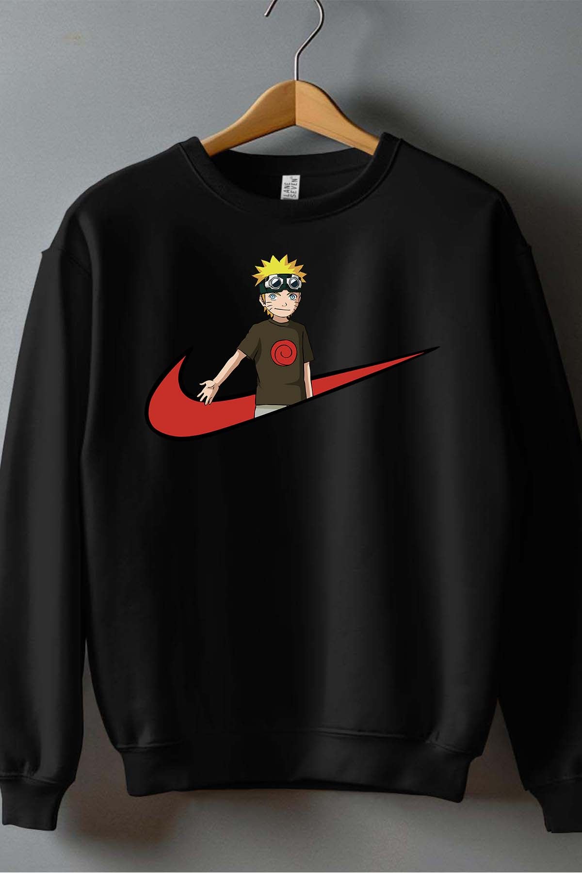 COULEUR:Noir|Sweat Col Rond Garçon | virgule naruto Noir