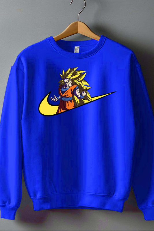 COULEUR:Bleu Roi|Sweat Col Rond Garçon | virgule super saian 3 Bleu Roi